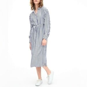 GAP Drapey Striped Midi Shirt Dress Blue White Small Petite